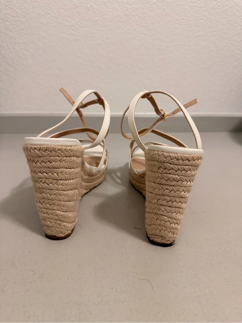 Women's White Strappy Espadrille Wedge Sandals